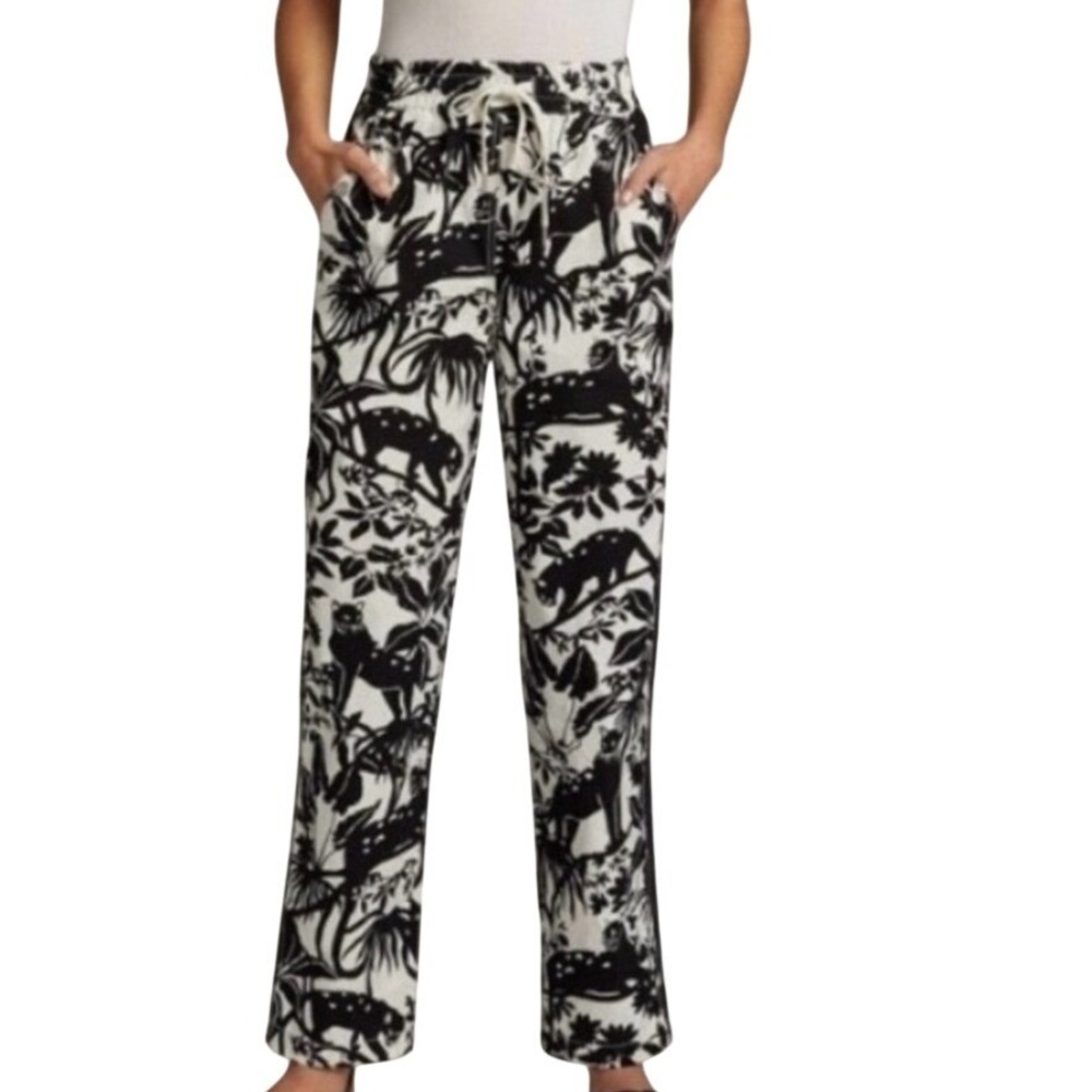 Maeve Anthropologie Tenley Twill Track Pants L Women Black White Panther Cat - Picture 1 of 16